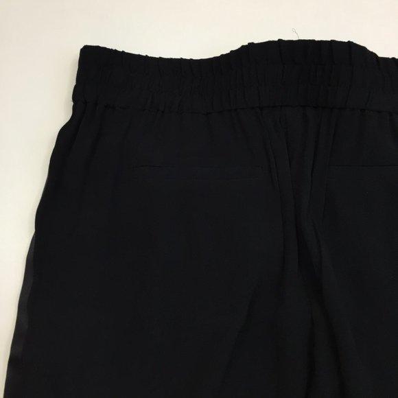 REBECCA TAYLOR Black Shiny Silk Tuxedo Trim Pull On Tapered Leg Soft Pant - Picture 9 of 10